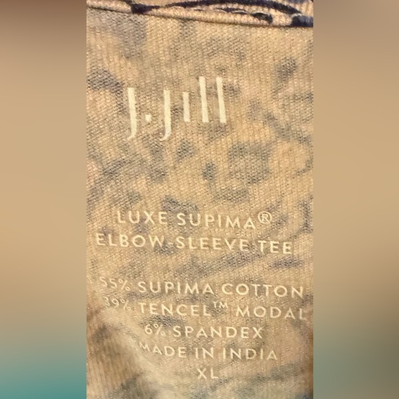 J. Jill Blue and Cream Luxe Supima Elbow Sleeve Tee - Picture 3 of 5